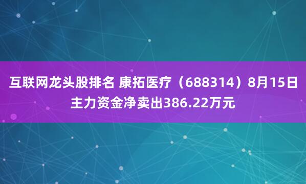 互联网龙头股排名 康拓医疗（688314）8月15日主力资金净卖出386.22万元